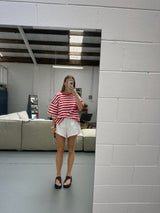 Red Stripe Split Tee