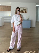 Drawstring embroidered pant - pink stripe