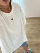 Love heart split tee - White