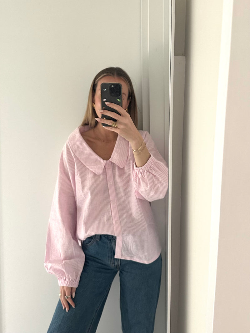 Pink Stripe Collared Shirt