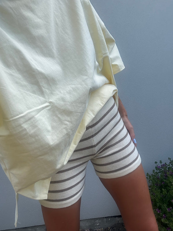 Tan Knit Stripe Shorts