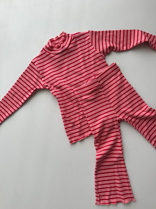 Pink & red stripe flared set