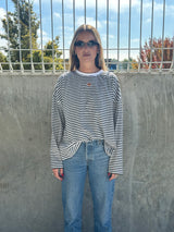 Long Sleeve Love heart split tee - Striped