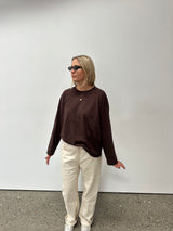 Long Sleeve Love heart split tee - Chocolate PRE ORDER