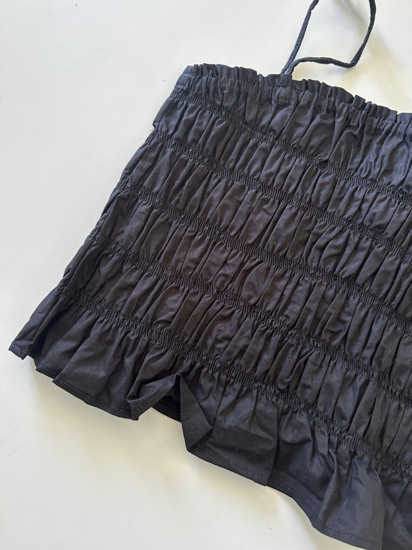 Shirred tie cami - black