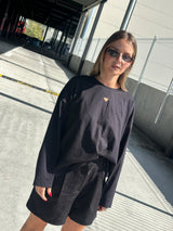 Long Sleeve Love heart split tee - Black