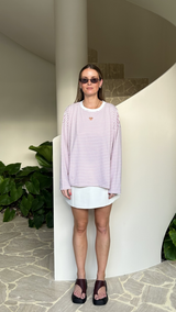 Long Sleeve Love heart split tee - Pink Stripe