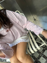 Long Sleeve Love heart split tee - Pink Stripe