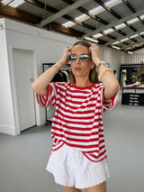 Red Stripe Split Tee