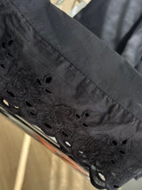 Drawstring embroidered pant - black