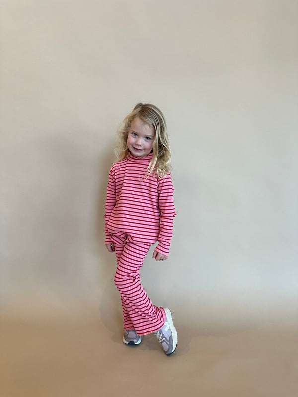 Pink & red stripe flared set