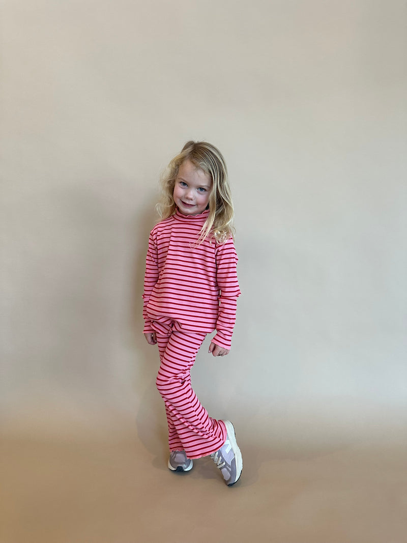 Pink & red stripe flared set