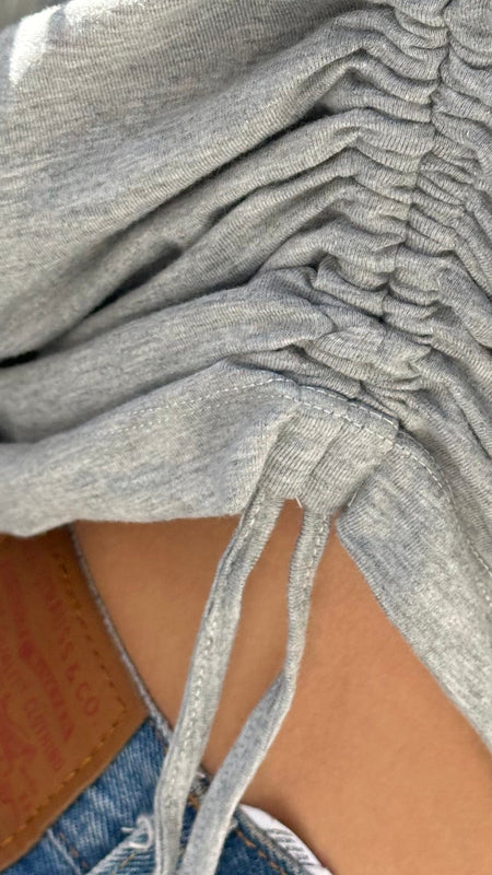 grey longsleeve t shirt with cinch sides, with levis jeans