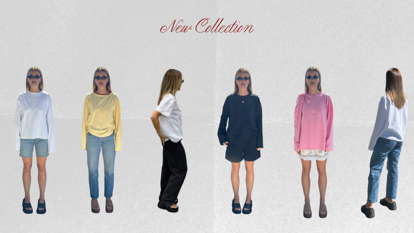 Model wearing a collection of cotton Sienna Blair womens Long sleeves in new zealand fashion